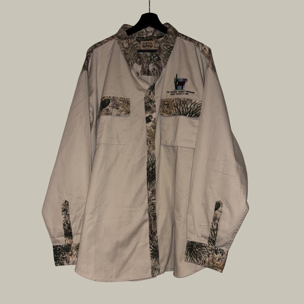 GameGuard Mens 4X 5X Hunting Shirt Arizona Desert Bighorn Sheep Society Camo Tan